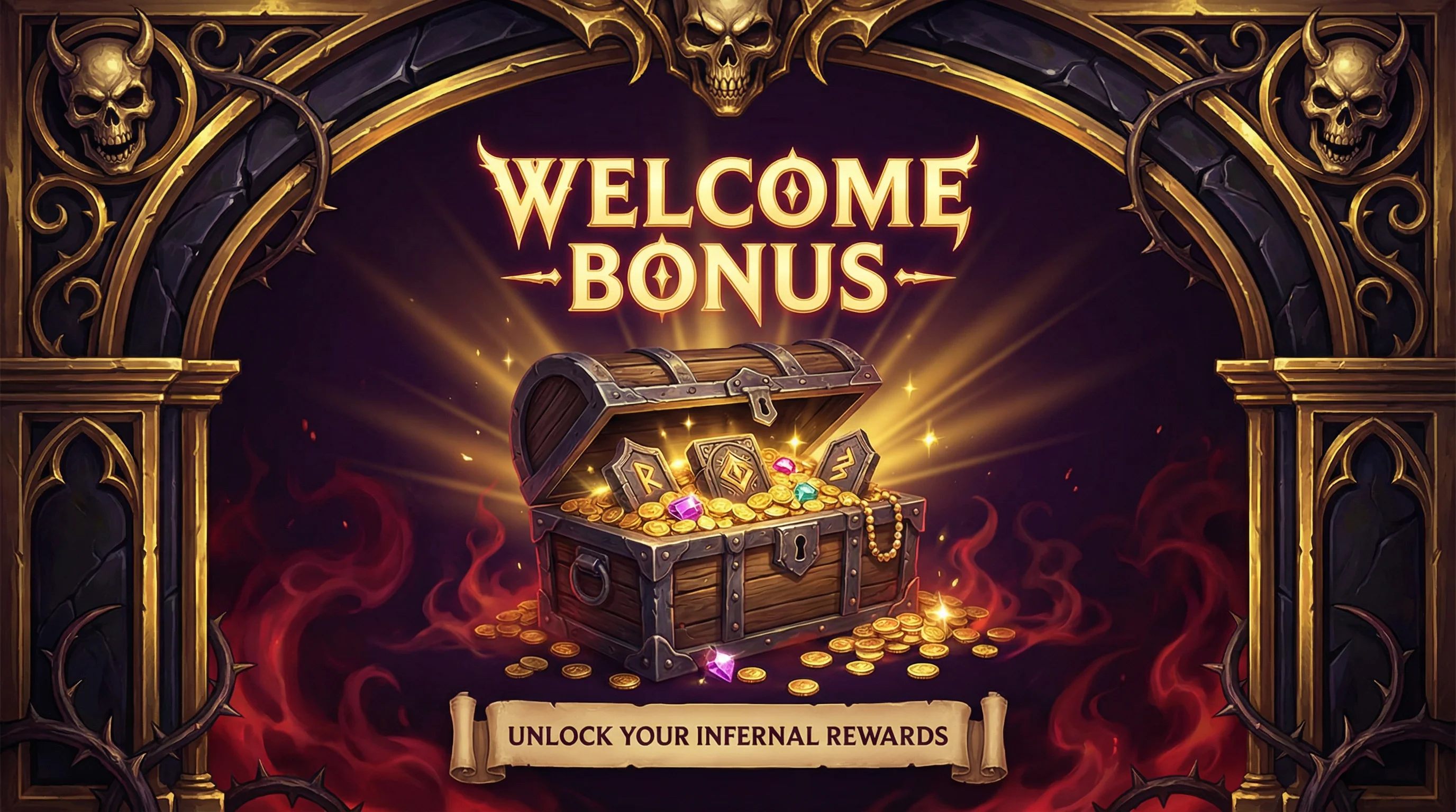 Bônus de boas-vindas do luckbet com baú de tesouros e moedas de ouro